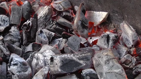 Preparation for a barbecue. Close up. Burning coal. Stock-Footage 123968095