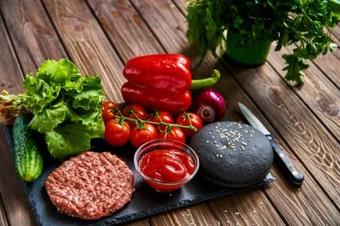 Preparation of burger Stock Photos