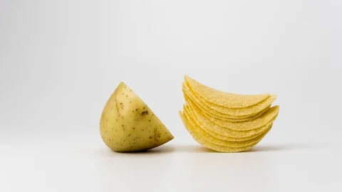 Preparation of chips on a white background. Manufacture of chips. Chips from Stock Footage 88826436