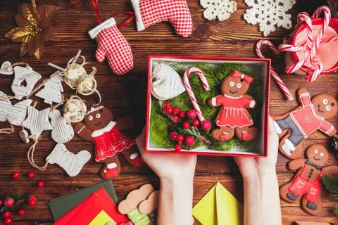 Preparation a Christmas gift box Stock Photos
