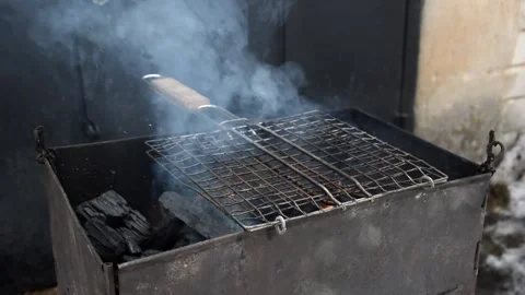 Preparation the coals for a barbecue Stock Footage 303352864