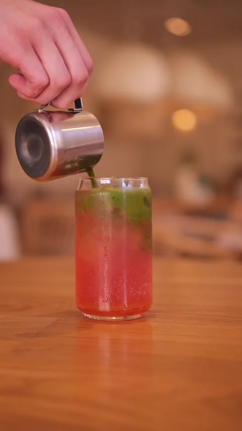 Preparation of a cold drink with matcha Stock Footage 312012092