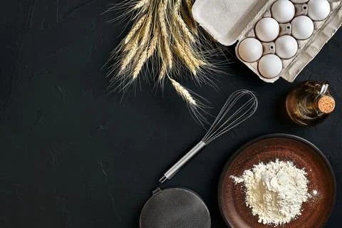 Preparation cooking baking kitchen table brown dishes ware fresh grocery Stock Photos