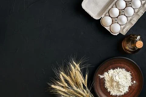 Preparation cooking baking kitchen table brown dishes ware fresh grocery Stock Photos