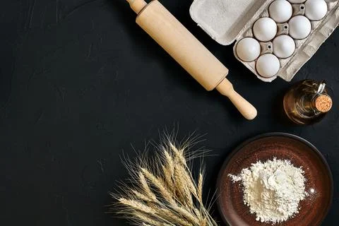 Preparation cooking baking kitchen table brown dishes ware fresh grocery Stock Photos