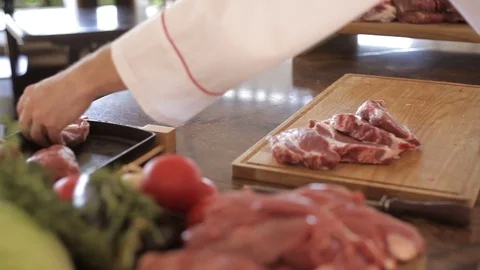 Preparation for cooking. Fresh beef Stock Footage 78129173