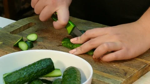 Preparation of cucumber for salad Video stock 78488337