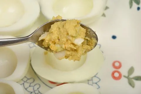 Preparation of deviled eggs Stock Photos
