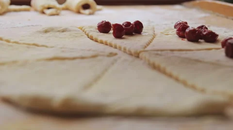 Preparation Dough For Baking Small Cakes With Cherries Video stock 61766000