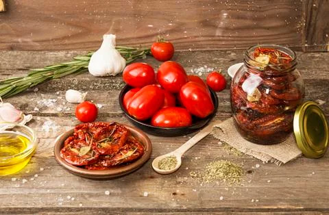Preparation dried tomatoes Stock Photos