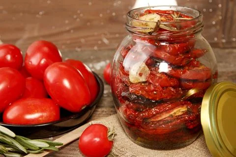 Preparation dried tomatoes Stock Photos