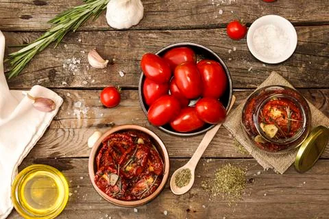 Preparation dried tomatoes Stock Photos