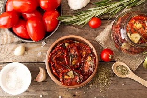Preparation dried tomatoes Stock Photos