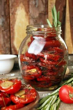 Preparation dried tomatoes Stock Photos