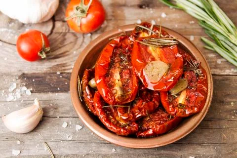 Preparation dried tomatoes Stock Photos