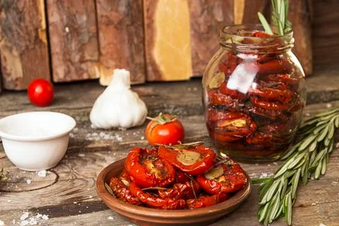Preparation dried tomatoes Stock Photos