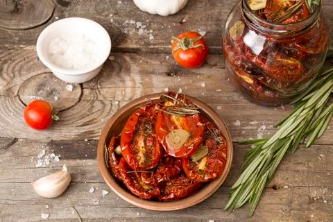 Preparation dried tomatoes Stock Photos
