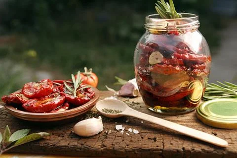 Preparation dried tomatoes Stock Photos