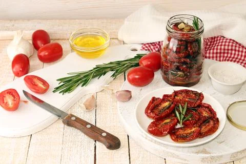 Preparation dried tomatoes Stock Photos