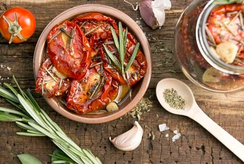 Preparation dried tomatoes Stock Photos