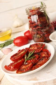 Preparation dried tomatoes Stock Photos