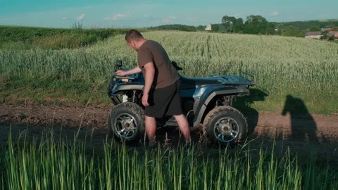 Preparation for driving, checking of all transport quad bike systems. Stock Footage 291734260