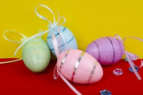 Preparation for easter celebration with eggs decoration Stock Photos