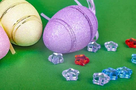 Preparation for easter celebration with eggs decoration Stock Photos