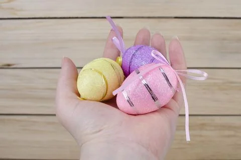 Preparation for easter celebration with eggs decoration Stock Photos