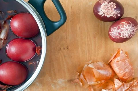 Preparation for Easter - eggs coloring Stock Photos