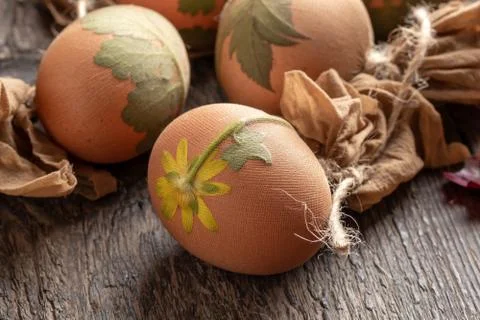 Preparation of Easter eggs for dying with onion peels Foto stock