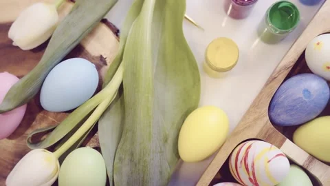 Preparation for Easter. Painting and coloring Easter eggs, Easter traditions. Stock Footage 236341715