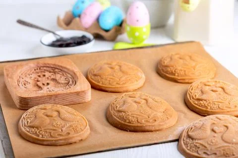 Preparation of embossed gingerbread. Stock Photos