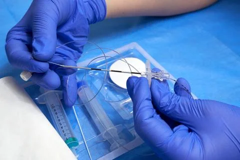 Preparation for epidural anesthesia Stock Photos