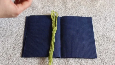 Preparation of fabric and thread with beads for handmade embroidery Stock Footage 151248077