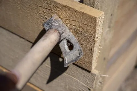 Preparation of foundation formwork for pouring rubble concrete Stock Photos