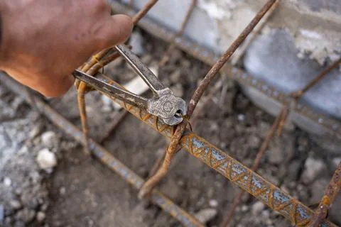 Preparation of foundation formwork for pouring rubble concrete Stock Photos