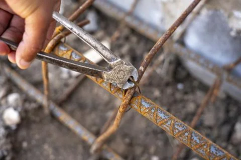 Preparation of foundation formwork for pouring rubble concrete Stock Photos