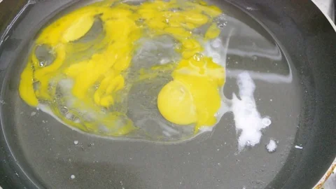 Preparation of fried eggs on a frying pan Stock Footage 75165257