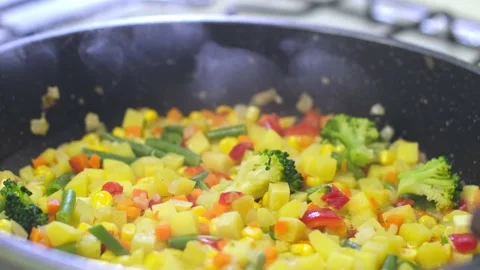 Preparation of frozen vegetable mixture Stock Footage 202276030