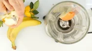 Preparation Of A Fruit Cocktail In A Blender, Smoothies. Top View. Fitness Stock Footage