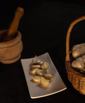 Preparation of the garlic Stock Photos