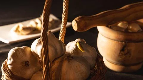 Preparation of the garlic Stock Photos