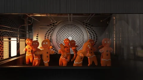 Preparation of gingerbread men in the oven while they, in the meantime, dance. Stock Footage 255822213