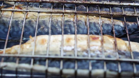 Preparation of grilled fish close up. Stock Footage 129771518