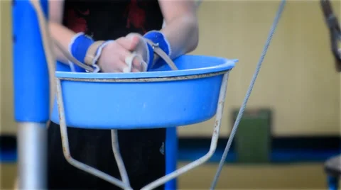 Preparation of gymnast to implementation of exercise Stock Footage 36186690