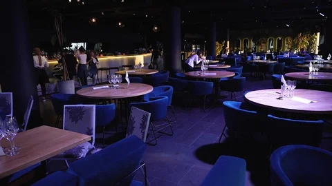 Preparation of the hall for the celebration. Empty hall for events. Stock Footage 129112840