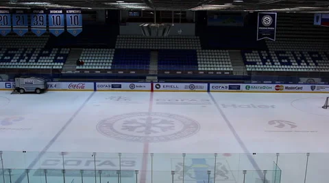 Preparation ice the game . The machine floods the ice.Hockey arena  Stock Footage 61507625