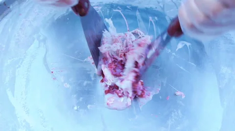 Preparation of ice roll with raspberries, close-up Stock Footage 66879210