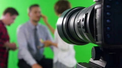 Preparation for the interview in tv studio. Focus on camera. Video stock 75947262